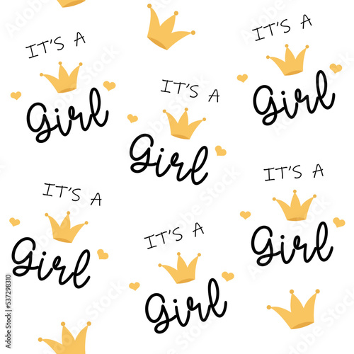 Baby shower and gender reveal girl seamless pattern. Vector watercolor girl wallpaper.