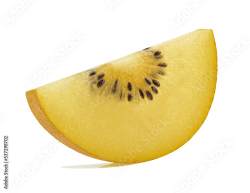 Gold kiwi fruit and slice half isolated on white background.