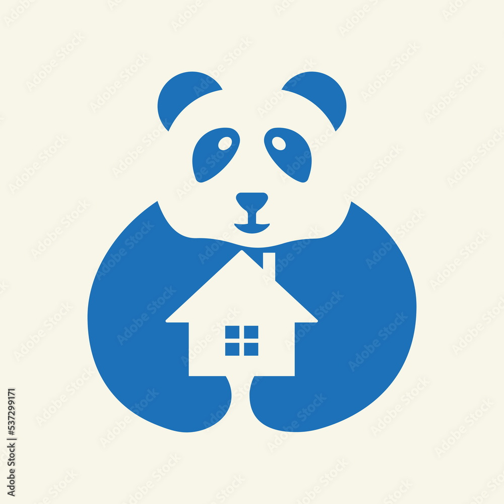Panda Real Estate Logo Negative Space Concept Vector Template. Panda