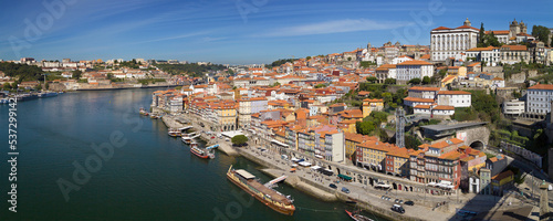 Obraz na płótnie Ribeira District from the top of Dom Luis I Bridge in Porto w salonie