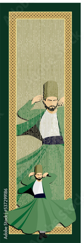 Dervish, symbolic analysis of Mevlevi Sufi dance. This picture represents a movement of this dance.