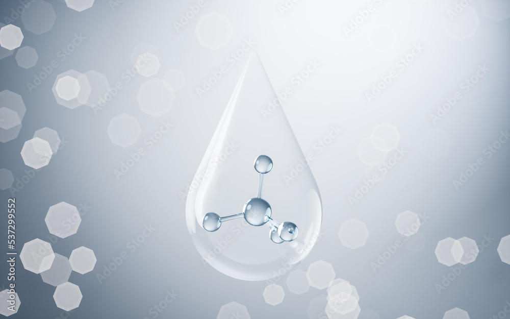 Chemical molecule with blue background, 3d rendering. Chemical molecule with blue background, 3d rendering.