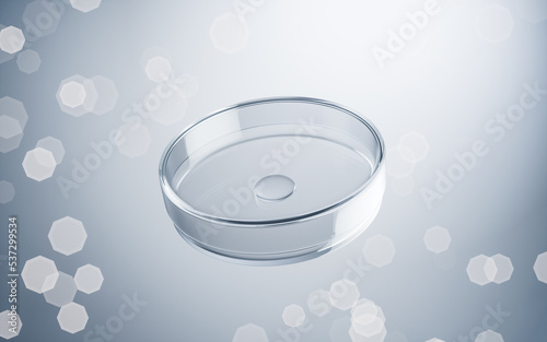 Petri dish with blue background, 3d rendering. photo
