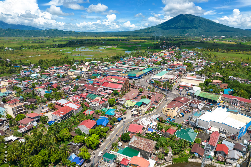Nabua, Camarines Sur, Philippines - Aerial of the town of Nabua, with Mount Iriga in the background. A municipality in the Bicol Region.