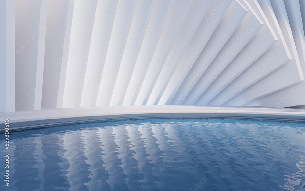Water surface with creative geometric structure, 3d rendering.