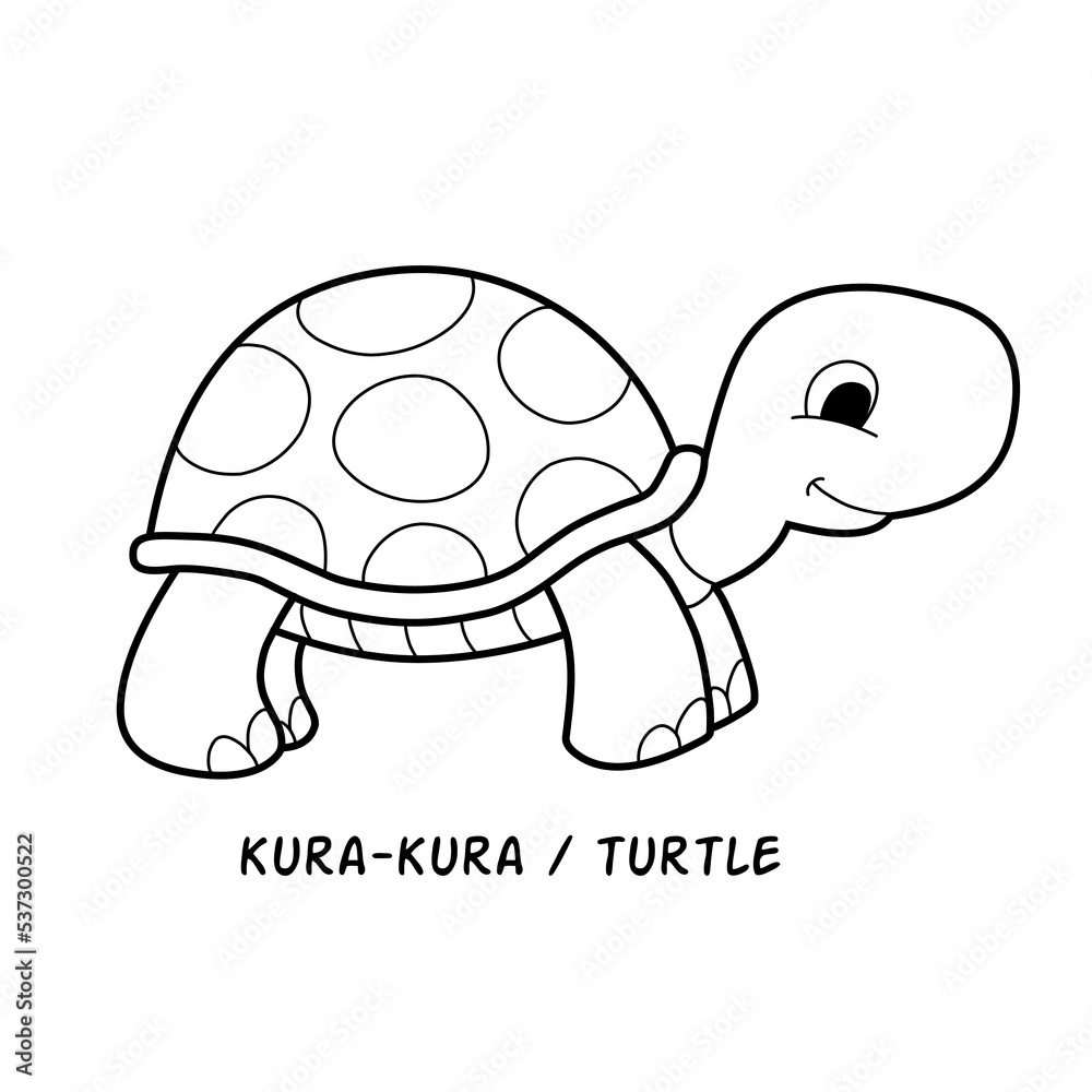 Fototapeta premium Vector illustration hand draw of animal coloring page with the name of each animal. Education colouring book for kids
