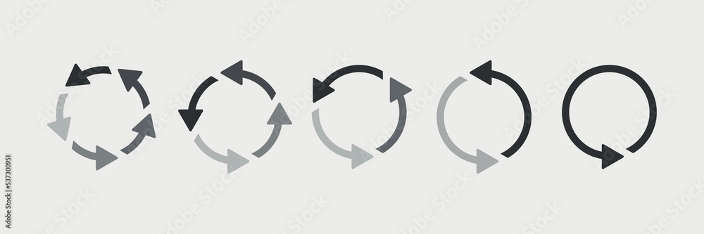 Reload arrows set. Restart loader symbols. Recycled signs, business concept. Vector illustration Reload arrows set. Restart loader symbols. Recycled signs, business concept. Vector illustration