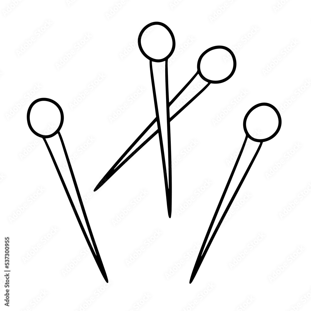 Monochrome Set of metal pins for a seamstress, vector cartoon Monochrome Set of metal pins for a seamstress, vector cartoon