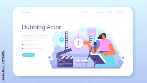Speaker web banner or landing page. Voice actor dubbing a movie, audio