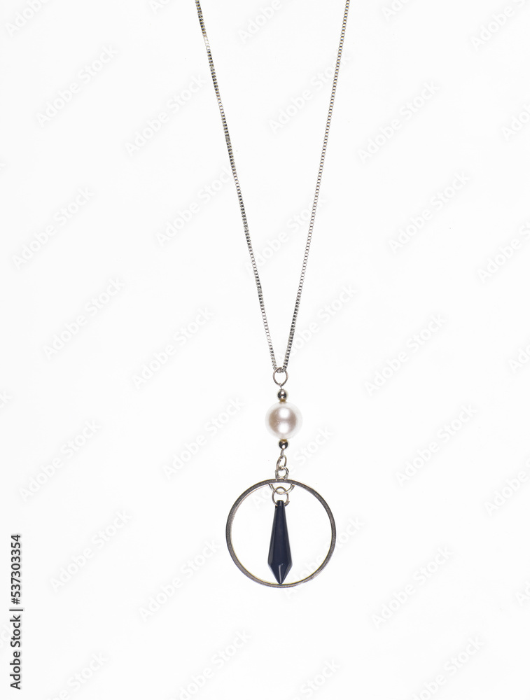 pendant with quartz on a chain isolated on white background pendant with quartz on a chain isolated on white background