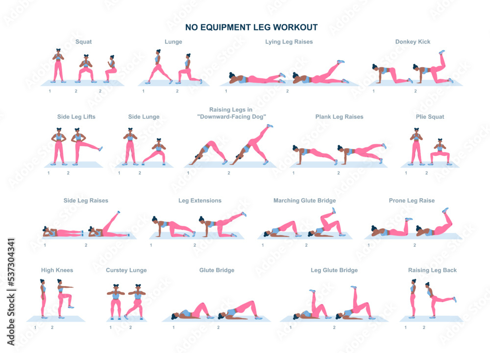 No equipment leg and glutes workout set. Female character Stock Vector