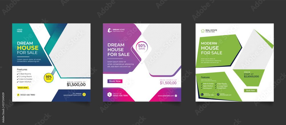 Elegant modern real estate dream home sale flyer social media post template. square social media banner design vector