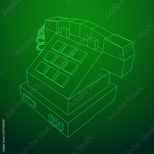 Old retro landline telephone. Wireframe vector