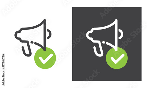 Loudspeaker icon with checkmark.