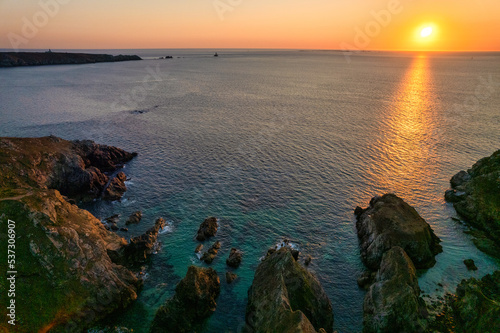 Aerial shot sunset over the atlantic ocean