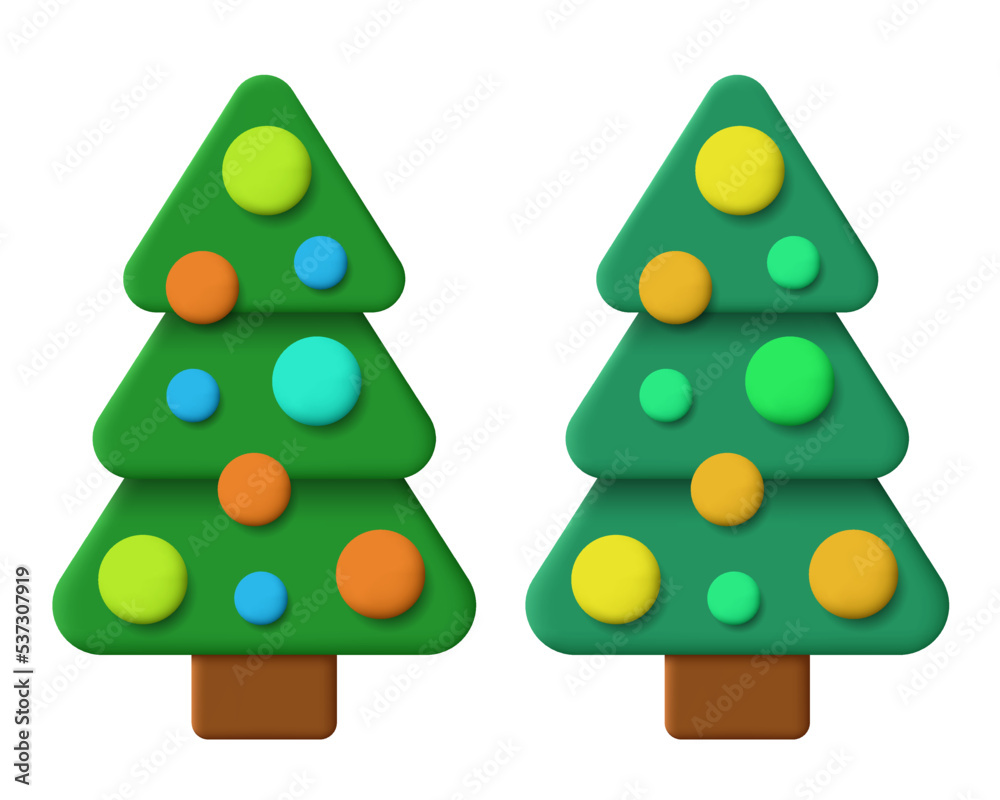 Christmas tree in claymorphism style. Vector clipart isolated on white background. Christmas tree in claymorphism style. Vector clipart isolated on white background.