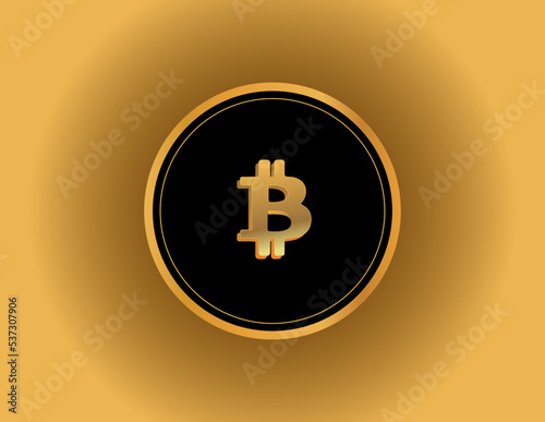 bitcoin coin symbol digital crypto wallet isolated on golden yellow background.