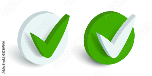 Green check mark. Vector 3d check mark isolated on white background.