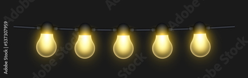 Light bulbs. Christmas new year String Lights. Garland vector illustration isolated on a gray background.