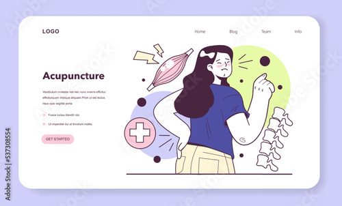Acupuncture web banner or landing page. Needle therapy, asian