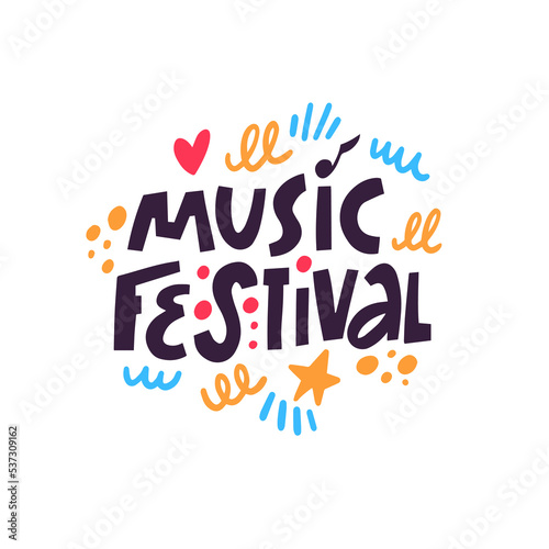 Music Festival. Hand drawn colorful cartoon style vector illustration.