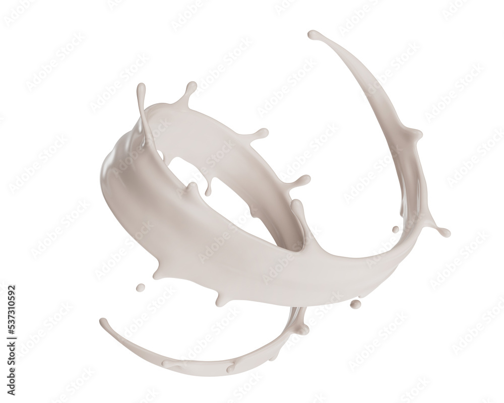 Fotografie Almond Milk Splashing Twist curve shape 3d render translucent background