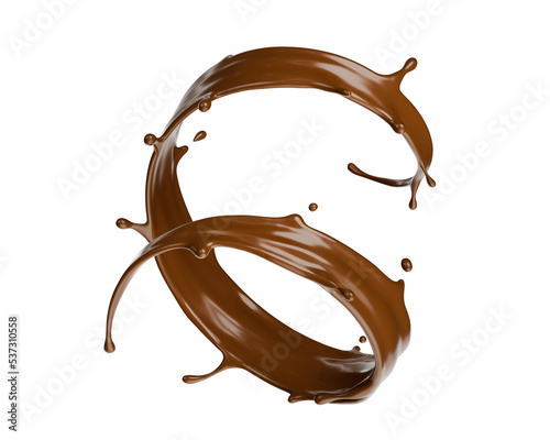 Hot Chocolate Splashing in Curve shape 3d render for advertising translucent background
