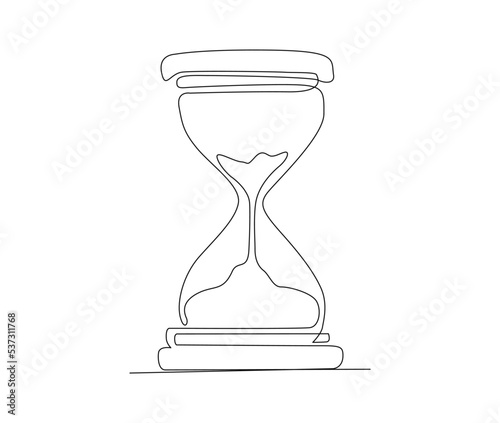 Continuous line art drawing of hourglass. Hourglass timer single line art drawing vector illustration.