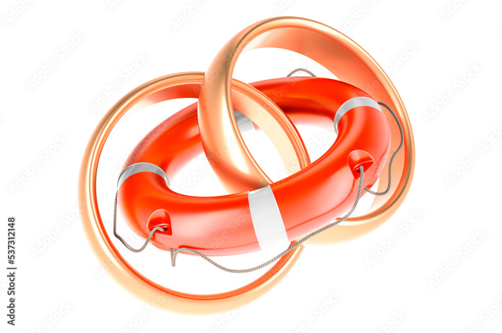 Wedding rings with lifebelt, 3D rendering Wedding rings with lifebelt, 3D rendering