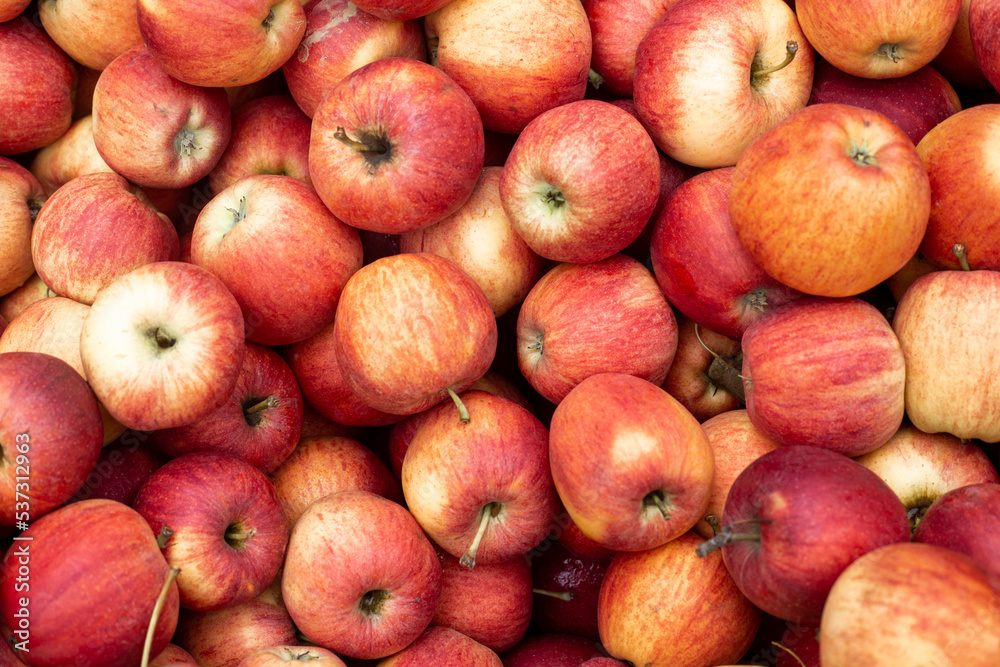Background with fresh red apples. Top view, flat lay Background with fresh red apples. Top view, flat lay