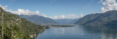 Lago Maggiore from Ronco, showing the Ascona promenade and Gamborogno opposite.