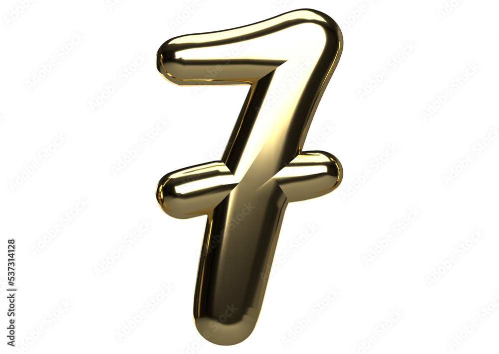 Isolated Golden Balloon, Number 7 or Seven in Gold Color on White Background. 3D illustration. Isolated Golden Balloon, Number 7 or Seven in Gold Color on White Background. 3D illustration.
