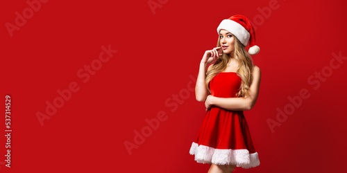 beautiful sexy girl wearing santa claus clothes