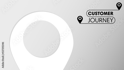 Title slide with illustration saying 'customer journey' on grey and white gradient background. Simple business slide template or background. Customer journey business buzzword stylish grey background