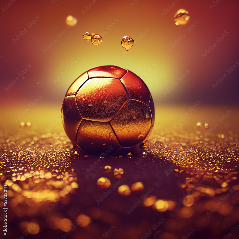 3D rendered Gold soccer ball, golden football champion award on