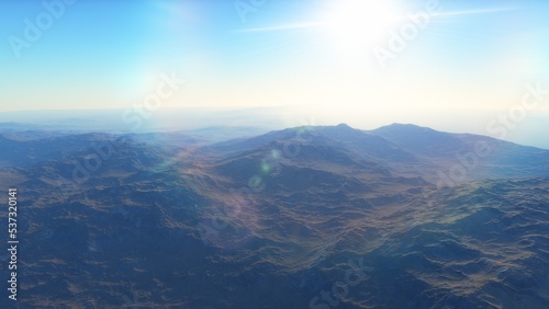 alien planet landscape, science fiction illustration, view from a beautiful planet, beautiful space background 3d render © ANDREI