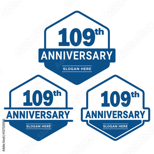 Set of 109 years Anniversary logotype design. 109th birthday celebration logo collection. Set of anniversary design template. Vector illustration.  photo