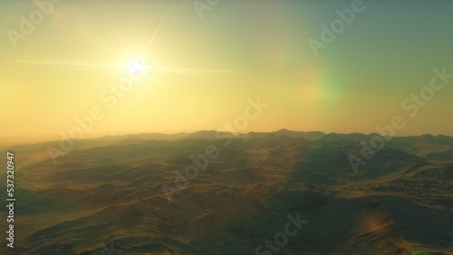 landscape on planet Mars, scenic desert scene on the red planet 