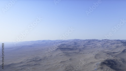 Mars like red planet  with arid landscape  rocky hills and mountains  for space exploration and science fiction backgrounds. 