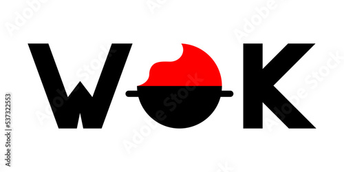 Wok food text logo for asian restaurant.
