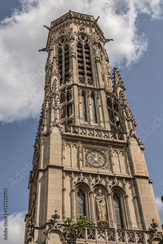 Church Saint-Germain-l'Auxerrois, Place du Louvre in Paris. Founded in 7th century, church was rebuilt many times and now has construction in Roman, Gothic and Renaissance styles. Paris, France. photo