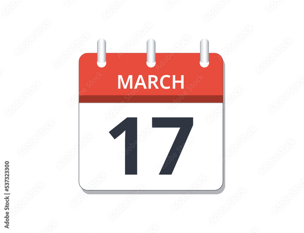 March, 17th calendar icon vector. March, 17th calendar icon vector.
