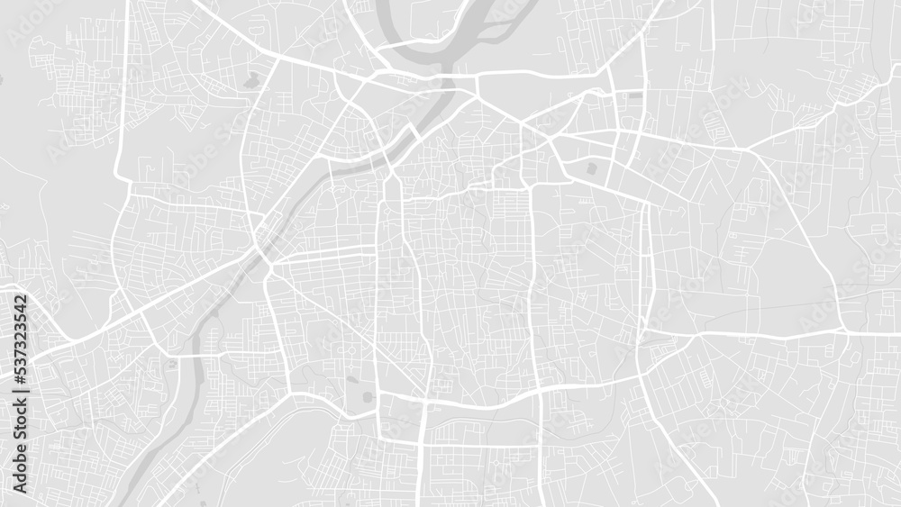 White and light grey Pune city area vector background map, roads and water illustration. Widescreen proportion, digital flat design.