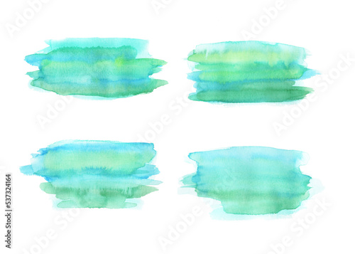 Abstract turquoise watercolor stain set. Watercolor hand drawn texture for backgrounds, cards, banners. Large-resolution watercolor