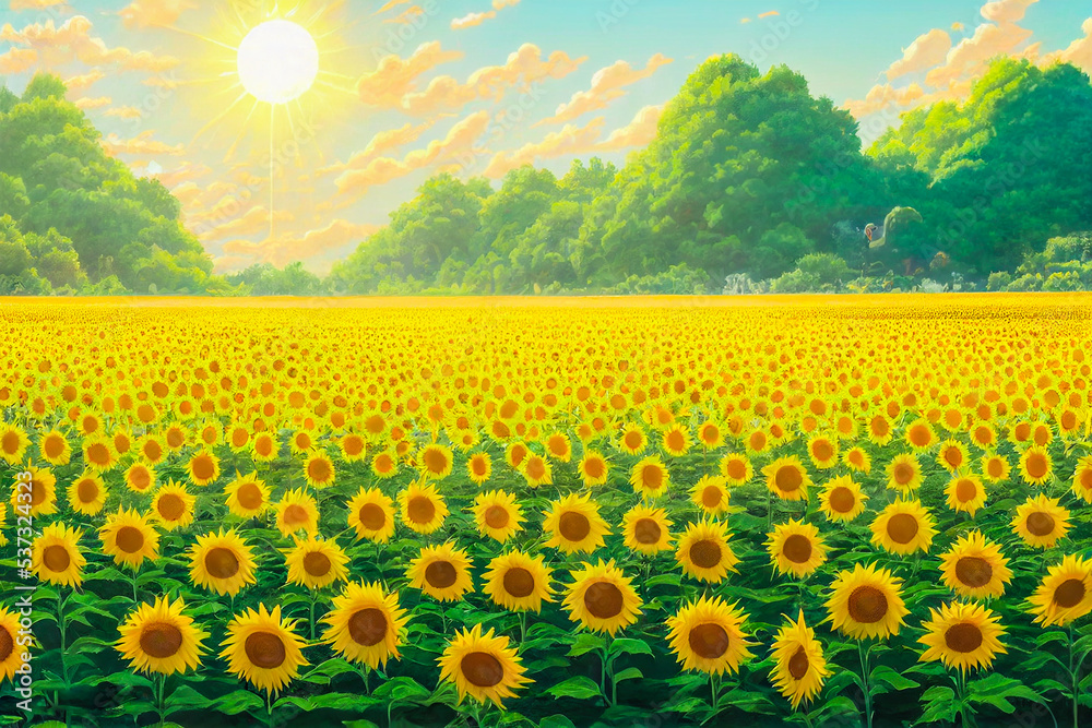 Summer Sunflower Field - Smyfoxarts - Digital Art, Flowers, Plants, &  Trees, Flowers, Flowers I-Z, Sunflowers - ArtPal