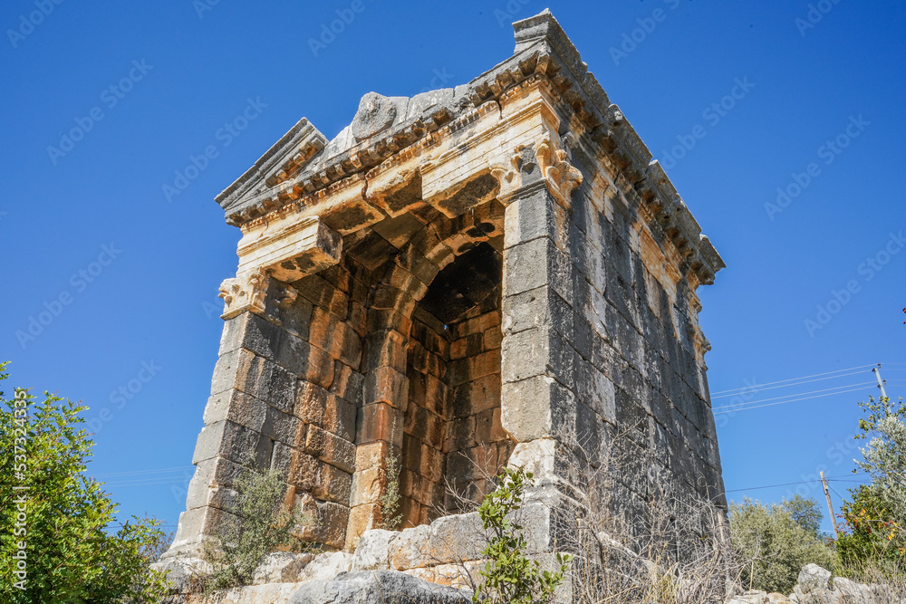 1st first one demircili imbrigon cilicia mausoleum front and right shot, roman empire, ion korihth, silifke mersin turkey