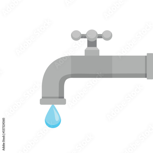 Water tap with drop isolated on white background. Vector stock