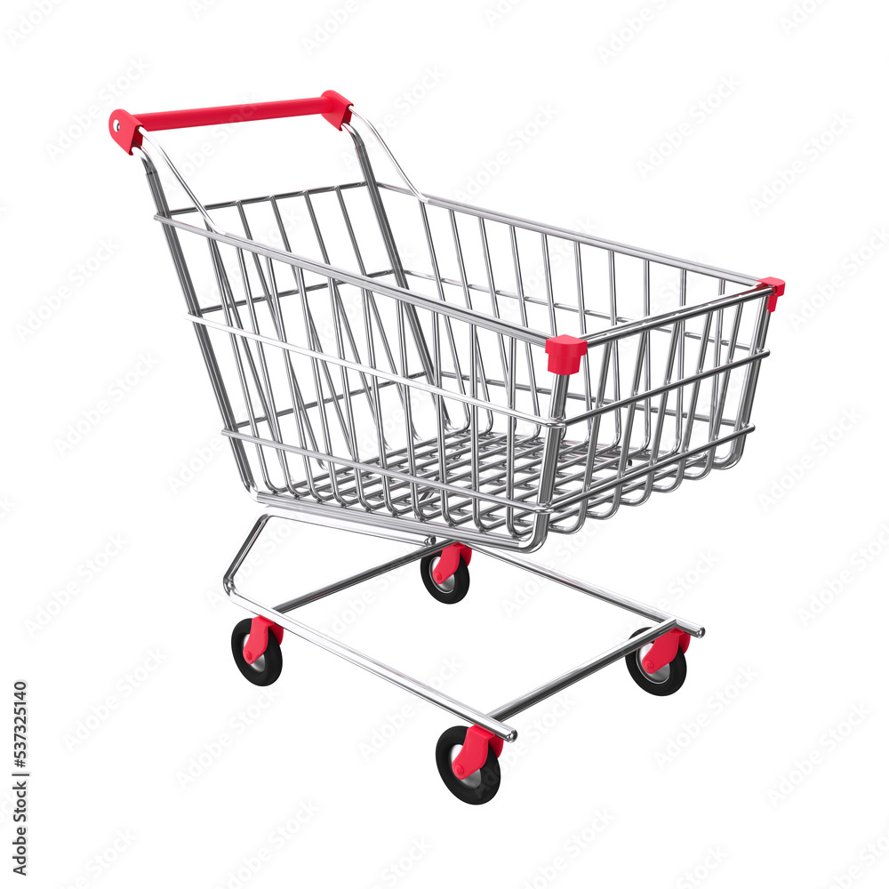 Silver shopping cart isolated on transparent background. Purchased illustration. 3D render Silver shopping cart isolated on transparent background. Purchased illustration. 3D render