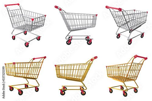 Set of shopping cart isolated on transparent background. Purchased illustration. 3D render photo