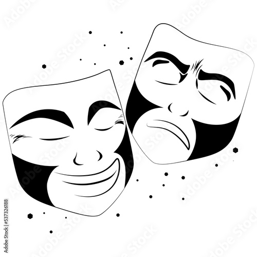 Theatrical masks with emotions of joy and sadness